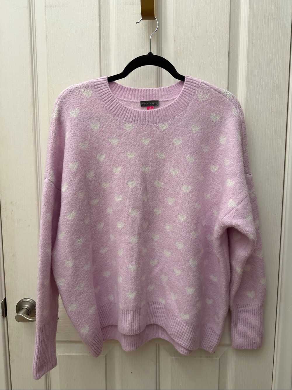Vince Camuto Lavender Crewneck Sweater with White Heart Motif